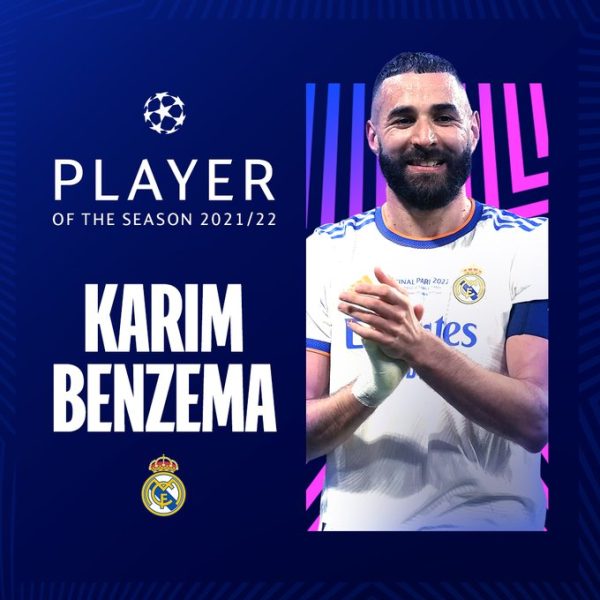 Real Madrid Karim Benzema as the 2021-22 UEFA Champions League Player Of The Season Poster Canvas