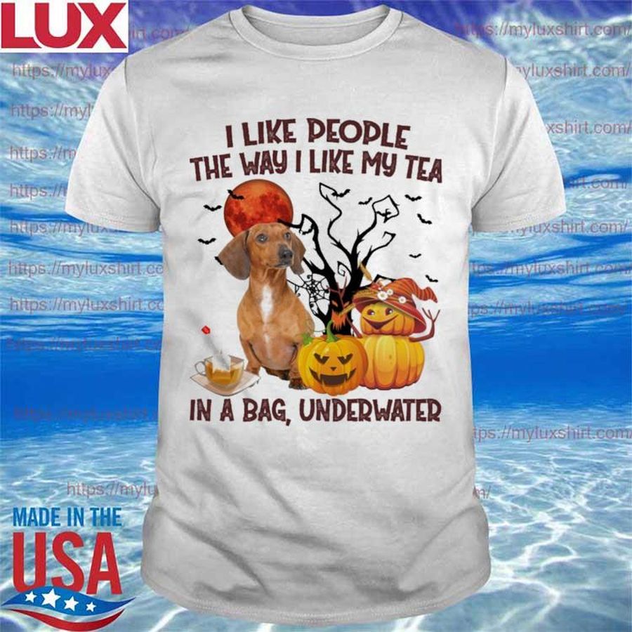 Red Dachshund I like people the way I like my Tea in a bag underwater Halloween shirt