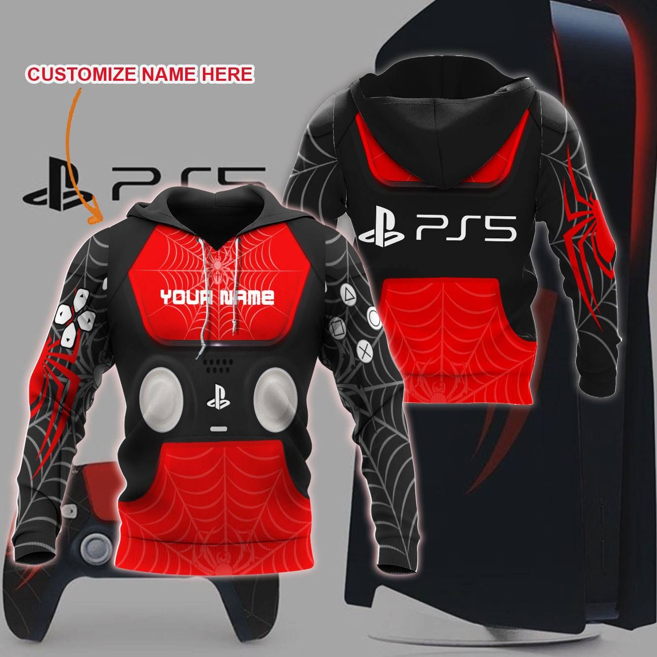 Red Spider Gift For PlayStation 5 Ps5 Fan Shirt Personalize Hoodie