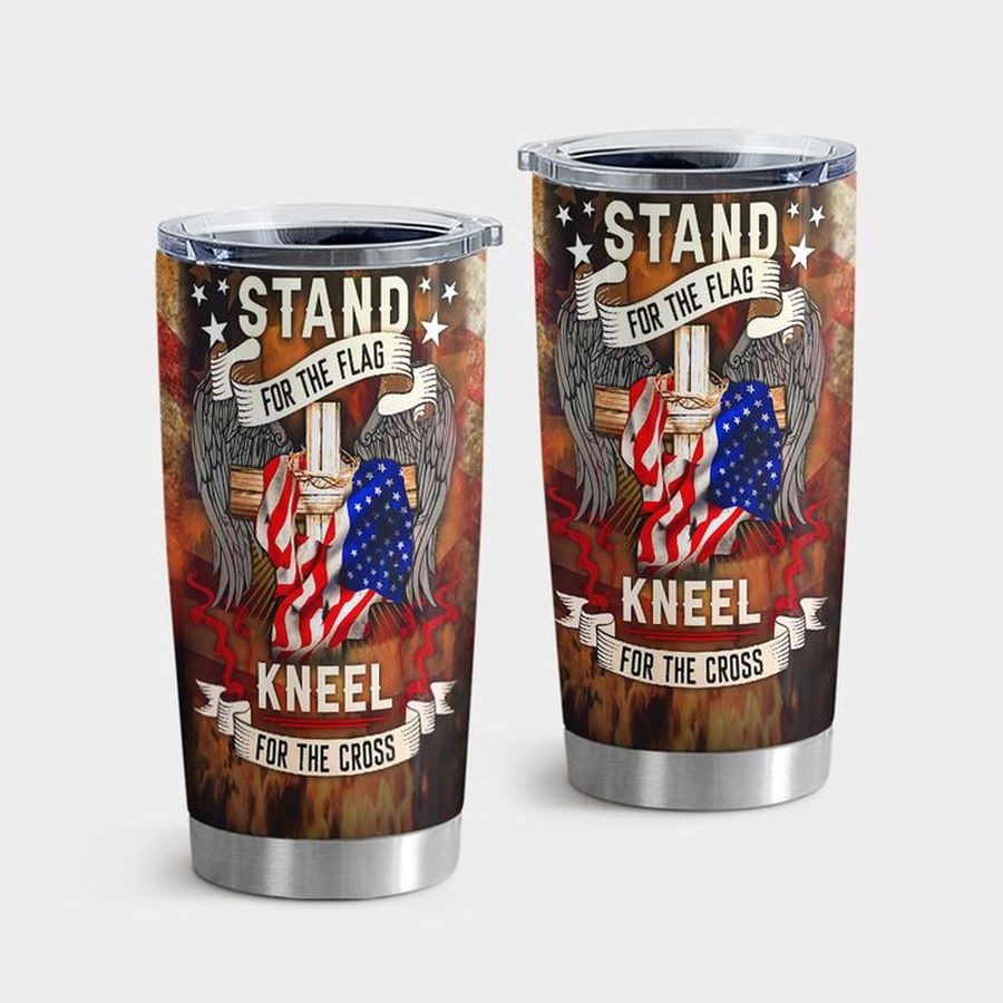 Religion Insulated Cups, Stand For The Flag Kneel For The Cross Tumbler Tumbler Cup 20oz , Tumbler Cup 30oz, Straight Tumbler 20oz