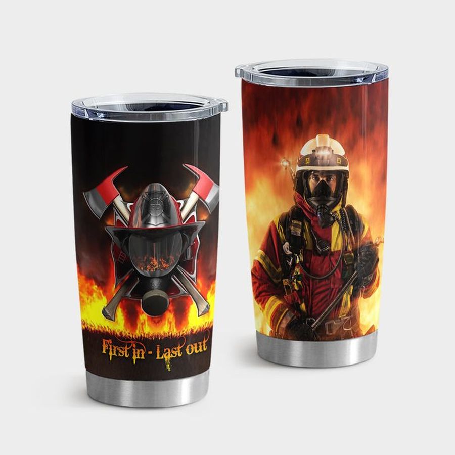Rescue Firefighter Stainless Steel Tumbler, Firefighter First In Last Out Tumbler Tumbler Cup 20oz , Tumbler Cup 30oz, Straight Tumbler 20oz
