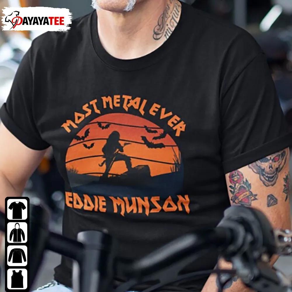 Retro Eddie Munson Play Guitar Shirt Metal Dude Joseph Quinn Stranger Things