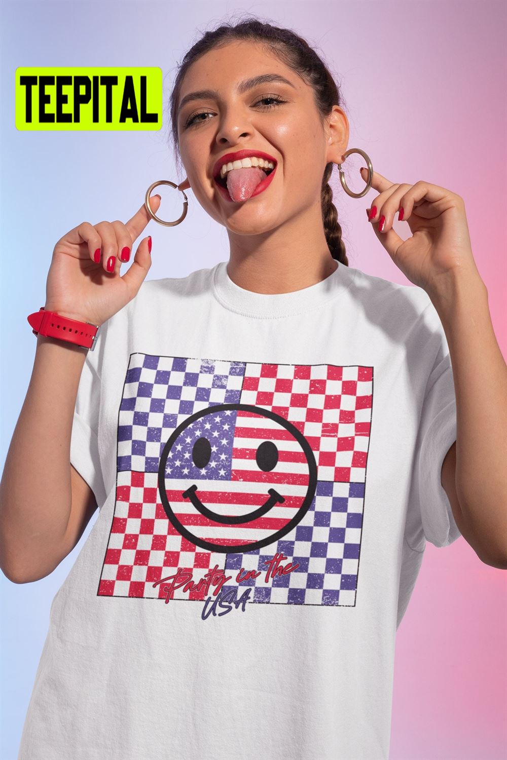 Retro Smiley Usa Flag Anime Unisex T-Shirt