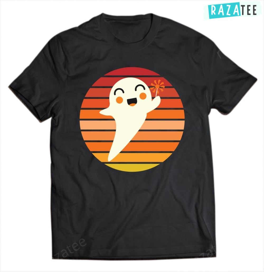 Retro Sunset Cute Ghost Happy Halloween Classic Shirt