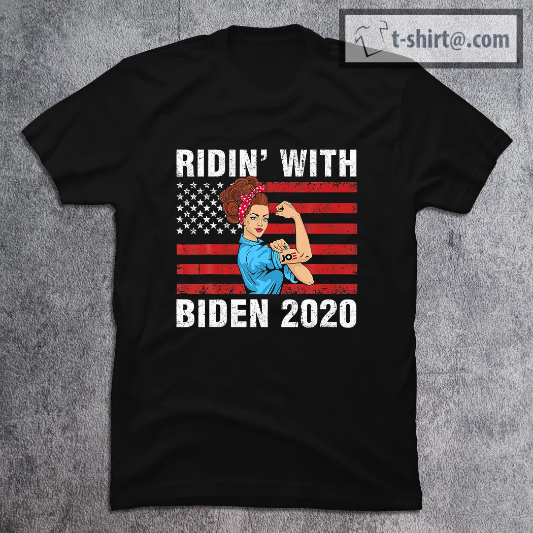 Rindin’ With Biden 2020 Girl USA Flag T-Shirt