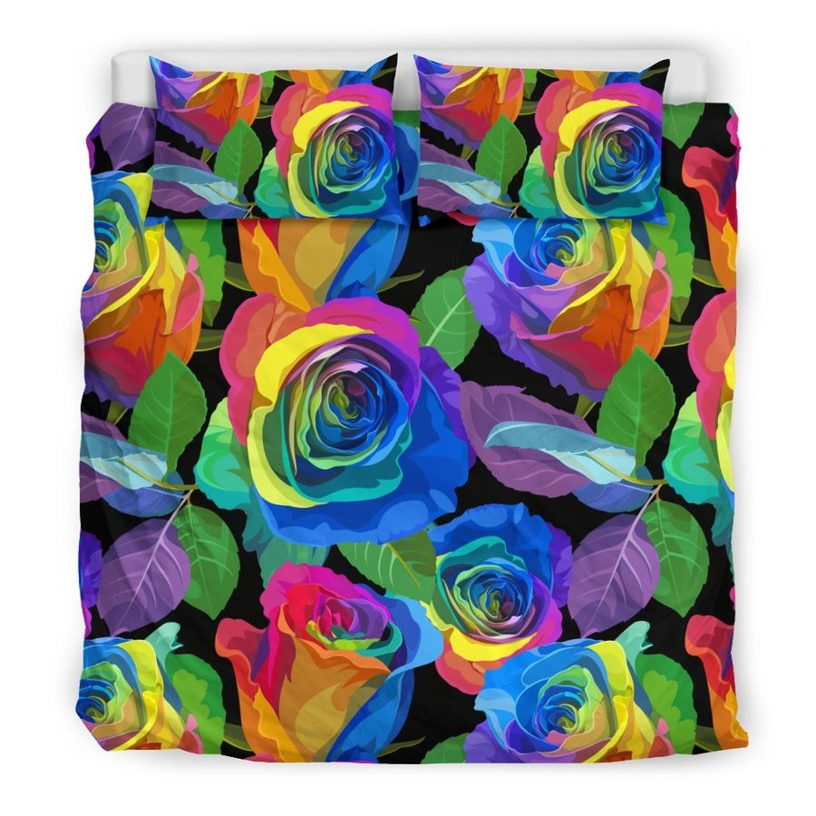 Rose Colorful Rainbow Pattern Print Duvet Cover Bedding Set