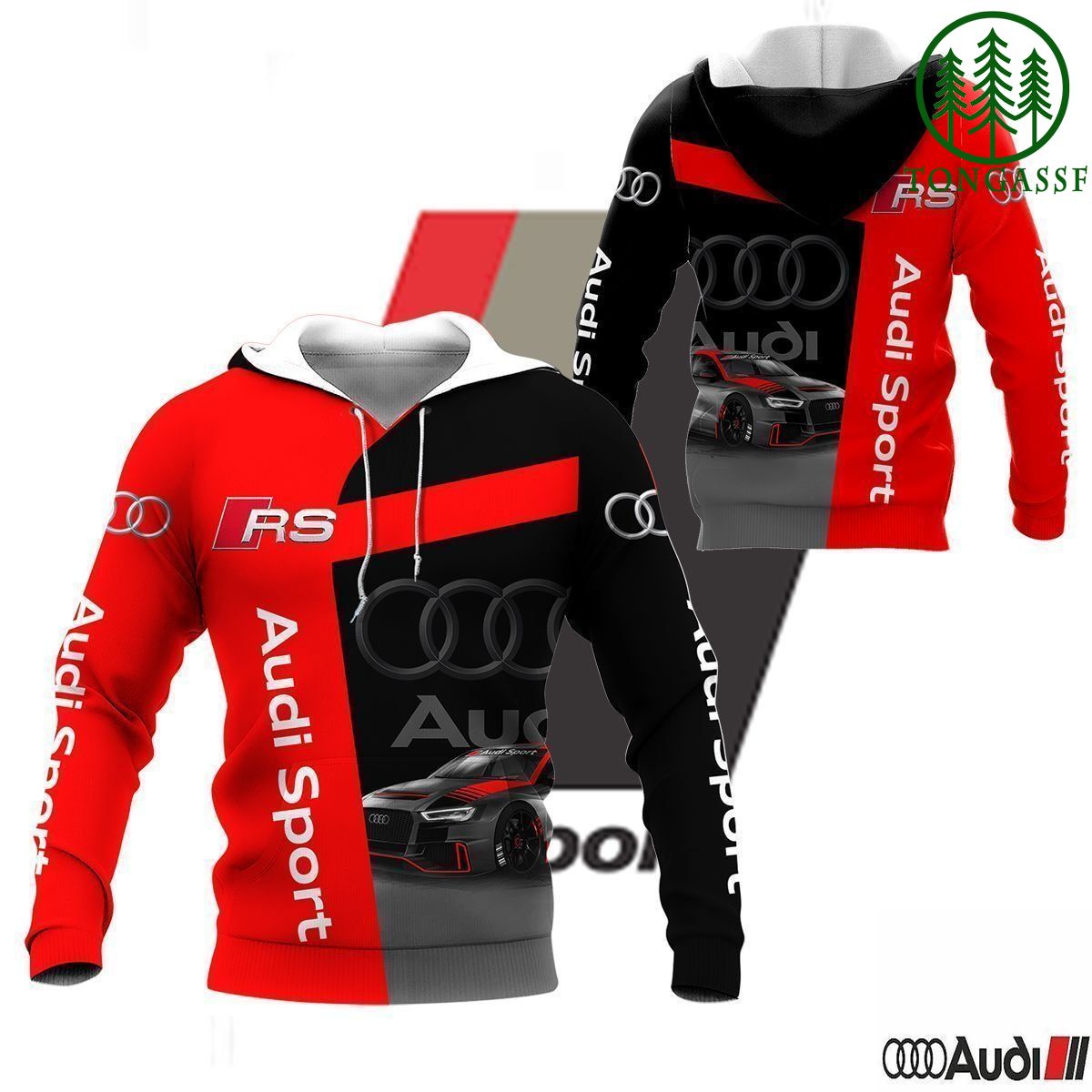 RS 3D All Over Printed Audi Sport Red Hoodie for fans