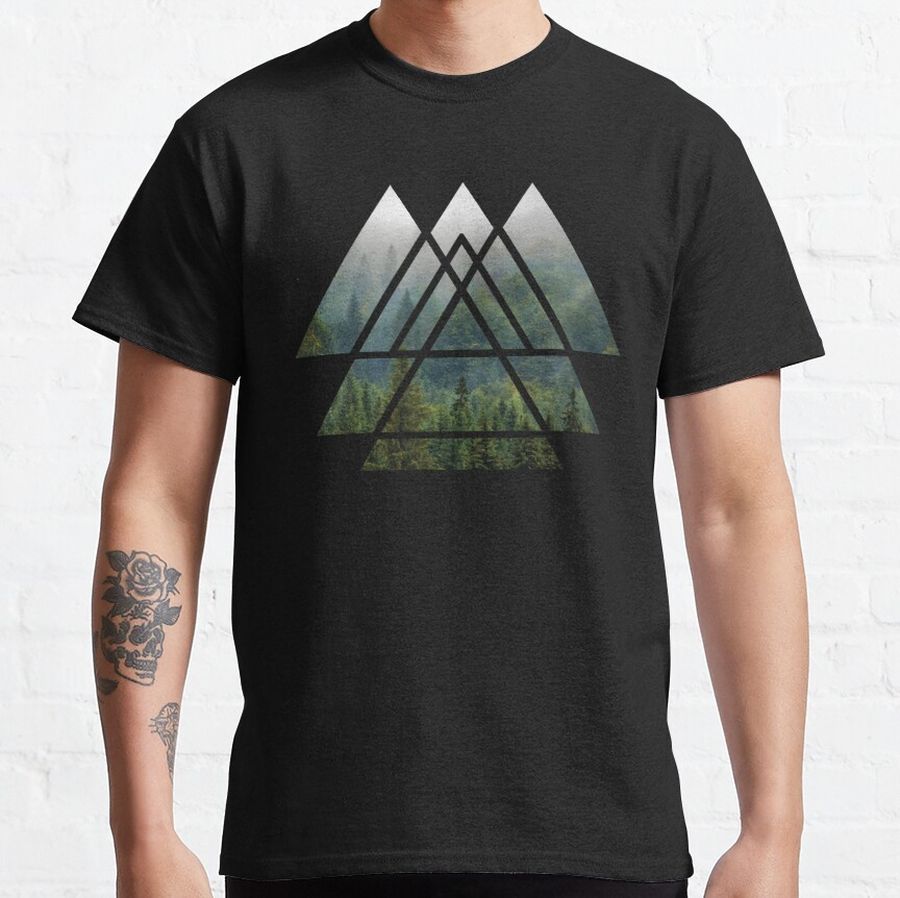 Sacred Geometry Triangles - Misty Forest Classic T-Shirt