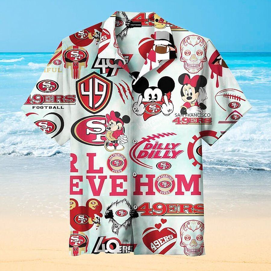 San Francisco 49ers Football Nfl Hawaiian Graphic Print Short Sleeve Hawaiian Shirt L98 - 2543