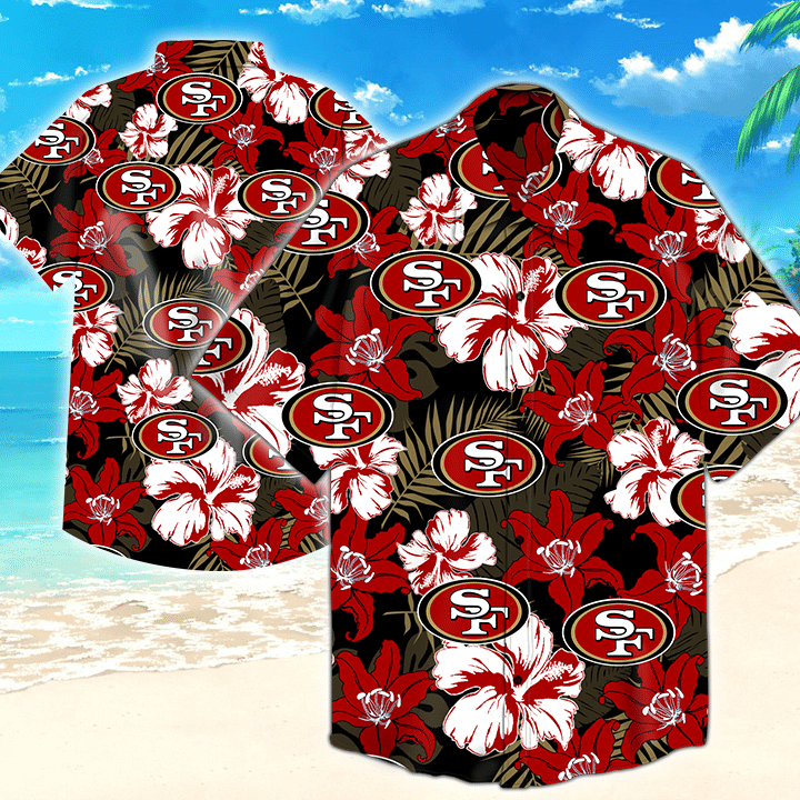San Francisco 49ers Nfl Hawaiian Graphic Print Short Sleeve Hawaiian Shirt L98 - 9859