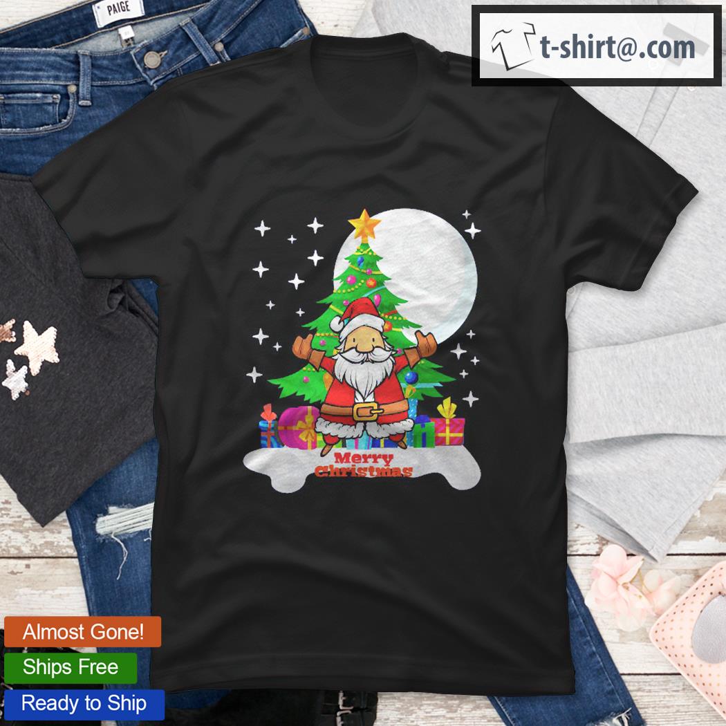 Santa Claus Merry Christmas Tree Gifts Funny Shirt