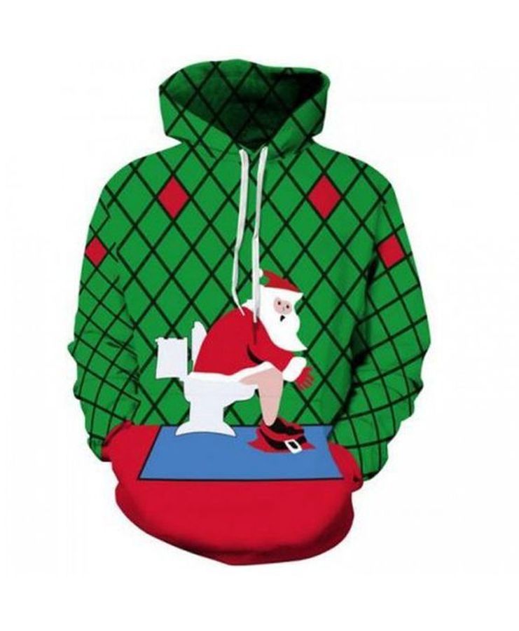 Santa Claus On The Toilet Christmas Pullover And Zippered Hoodies Custom 3D Graphic Printed 3D Hoodie All Over Print Hoodie For Men For Women