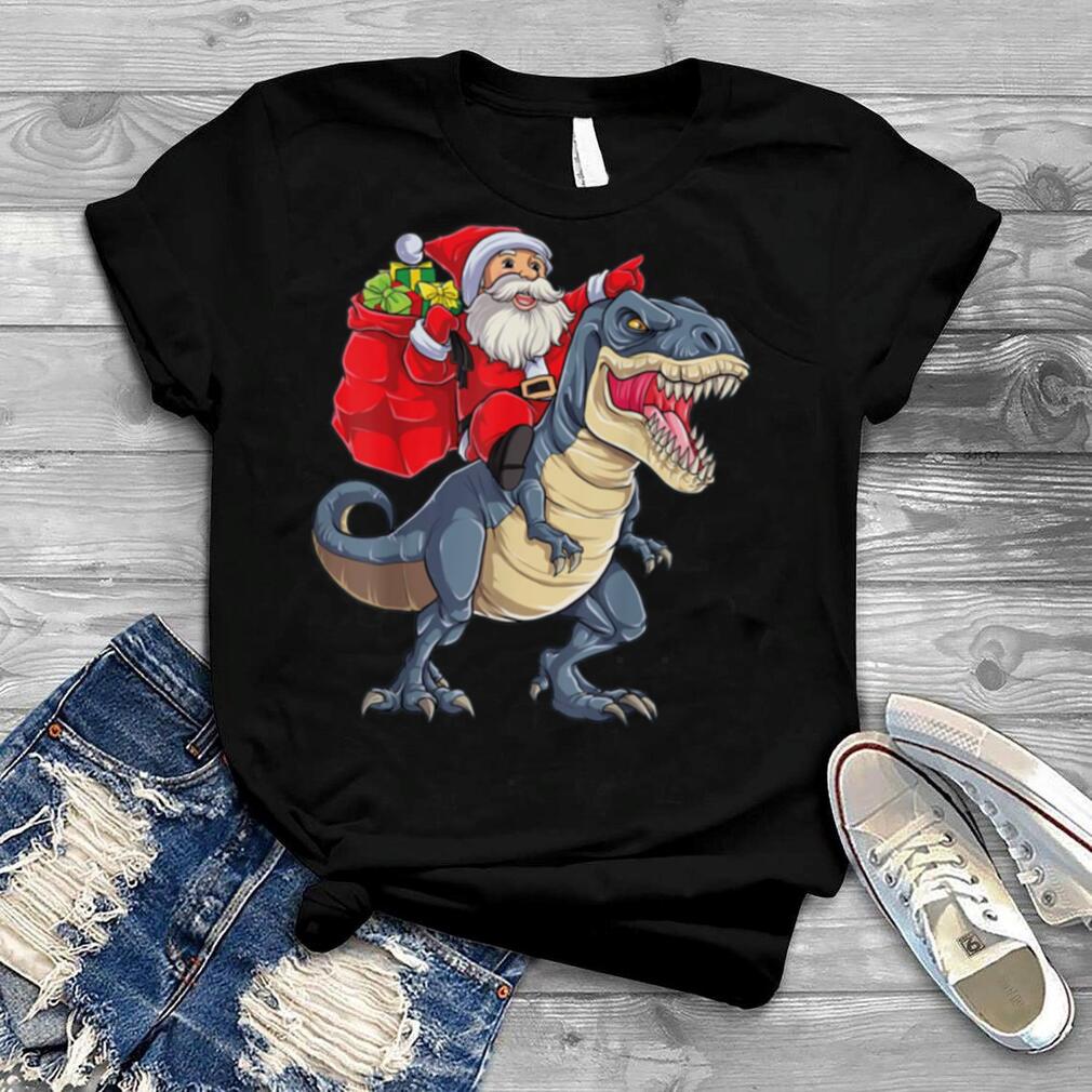 Santa Riding Dinosaur T Rex Christmas Boys Kids Xmas T Shirt