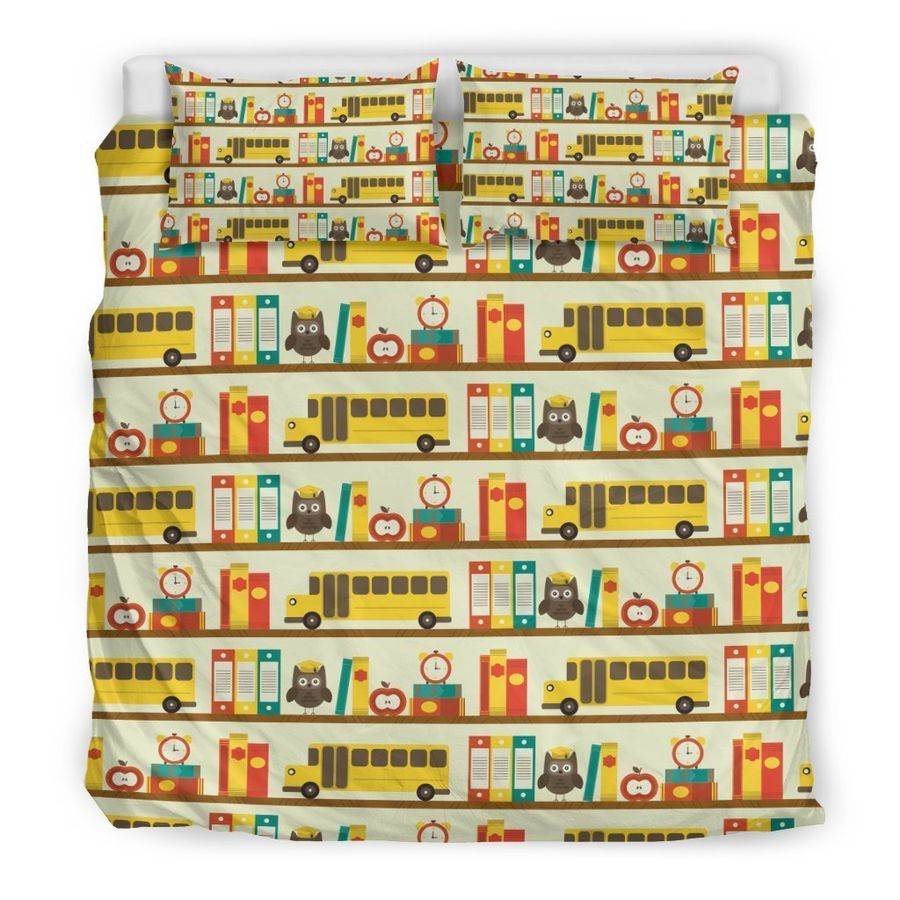 School Bus Print Pattern Duvet Cover Bedding Set