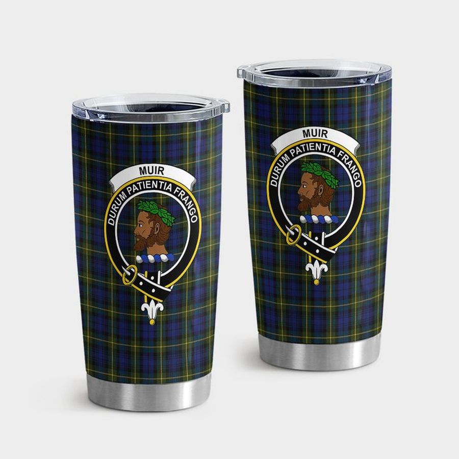 Scottish Gift Water Tumbler, Muir Clan Badge Tartan Tumbler Tumbler Cup 20oz , Tumbler Cup 30oz, Straight Tumbler 20oz