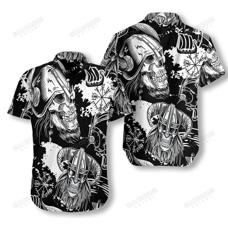 Seamless Pattern Skull In Viking Helmets Hawaiian Shirt TV056481