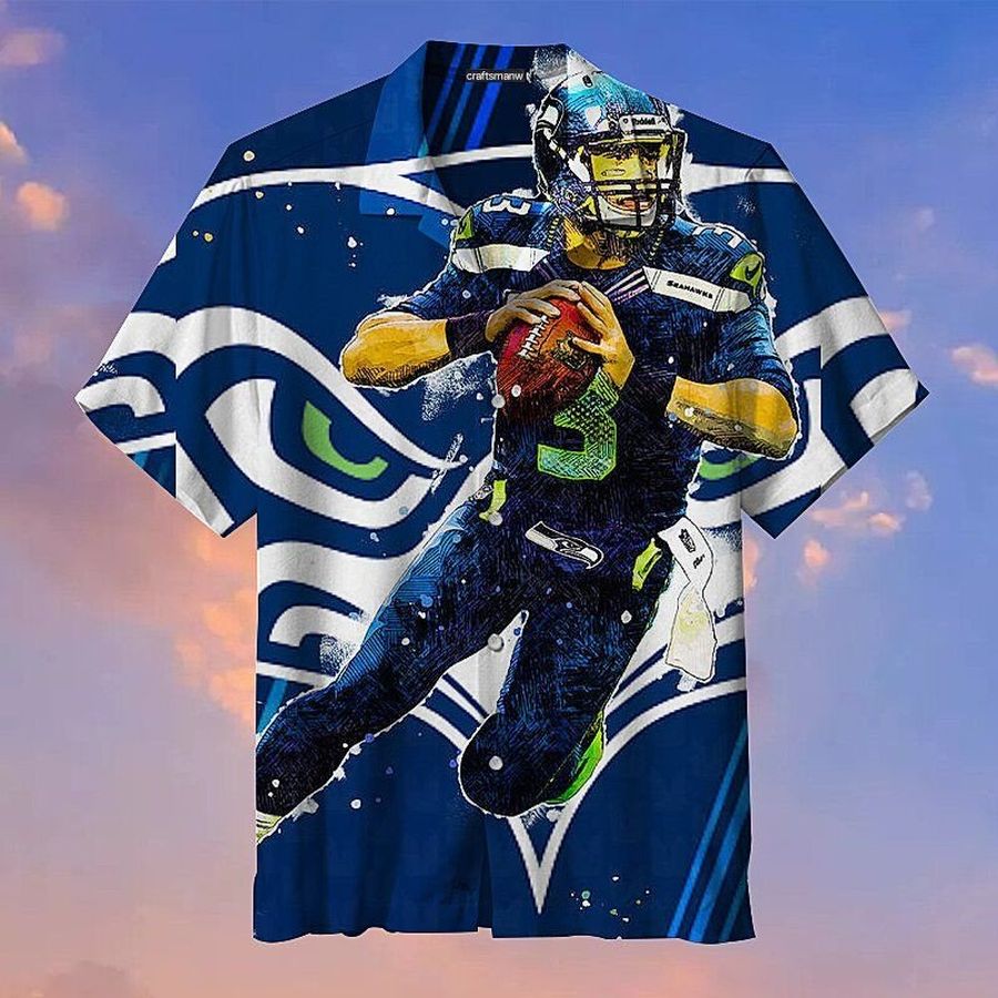 Seattle Seahawks Football Player Nfl Hawaiian Graphic Print Short Sleeve Hawaiian Shirt L98 - 4243