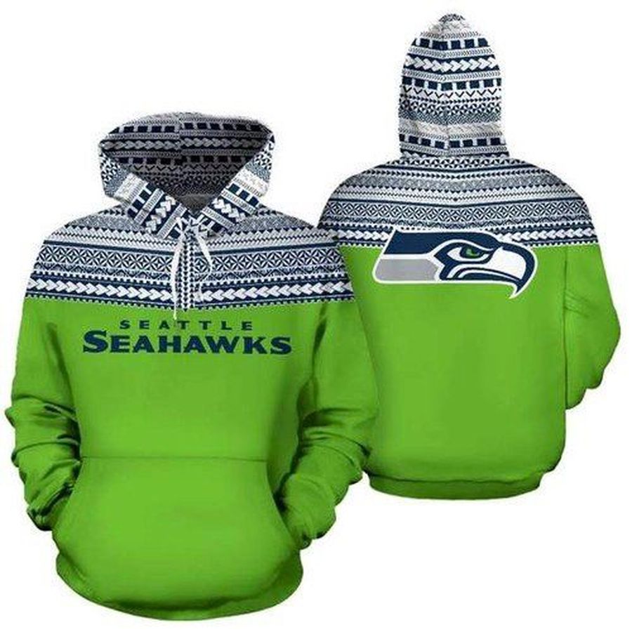 Seattle Seahawks Ncaa Neon Green 3D Hoodie Sweatshirt Zip