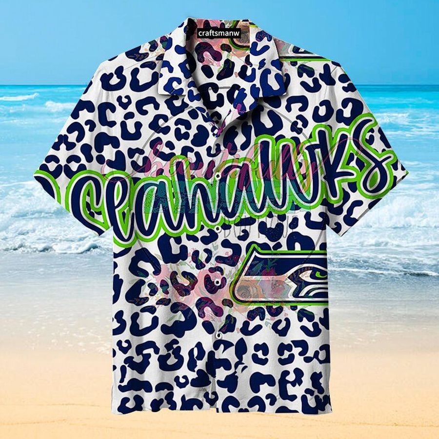 Seattle Seahawks Nfl Hawaiian Graphic Print Short Sleeve Hawaiian Shirt L98 - 9955