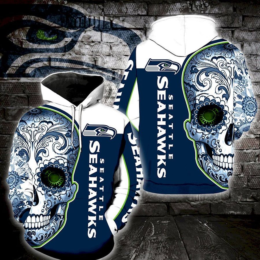Seattle Seahawks Skull Full Over Print Hoodie Zipper Men Women K1043