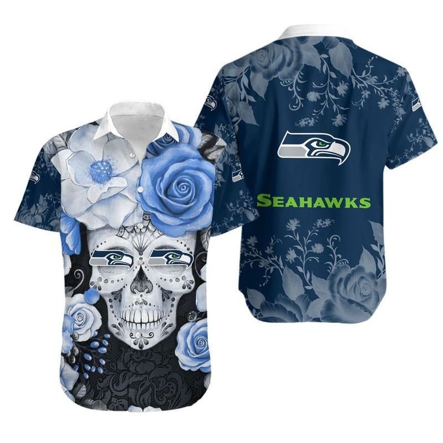 Seattle Seahawks Skull NFL Gift For Fan Hawaiian Graphic Print Short Sleeve Hawaiian Shirt H97 - 6435