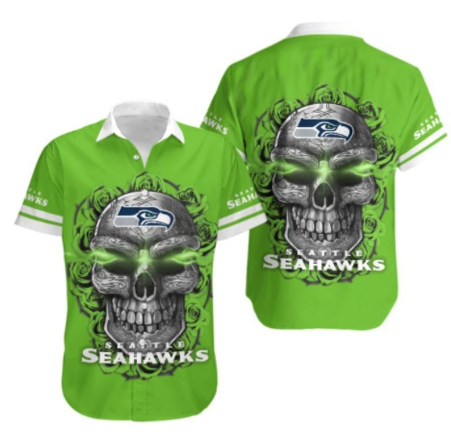 Seattle Seahawks Sugar Skull NFL Gift For Fan Hawaiian Graphic Print Short Sleeve Hawaiian Shirt H97 - 7366