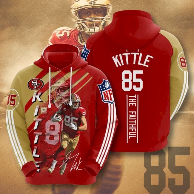  SF 49Ers 85 George Kittle 3D Hoodie Hooded Pocket Pullover Sweatshirt 