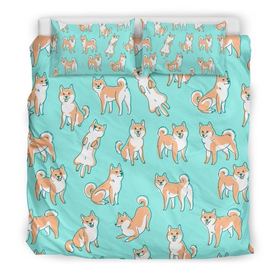 Shiba Inu Dog Pattern Print Duvet Cover Bedding Set