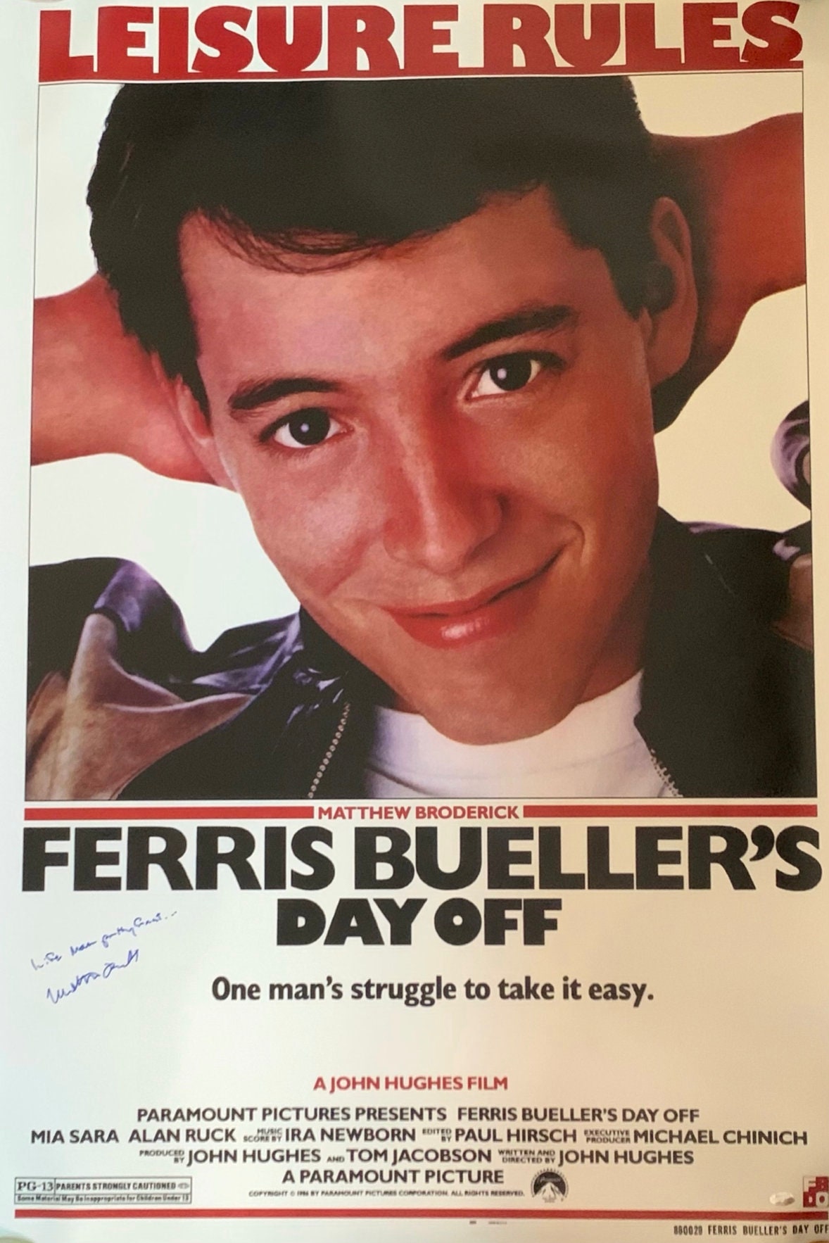 Signed Ferris Buellers's Day Off Movie Poster