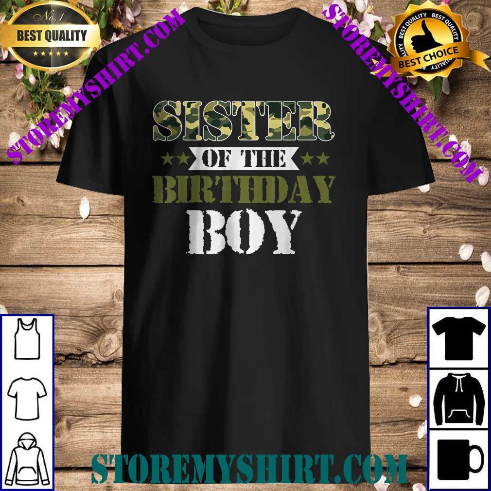 Sister Of The Birthday Boy Camo Green Army Party T-Shirt