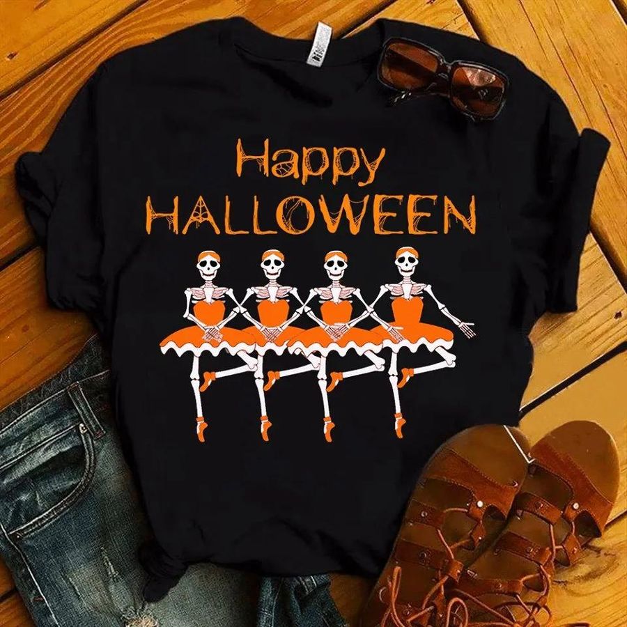 Skeleton Dancing Ballet Happy Halloween T shirt