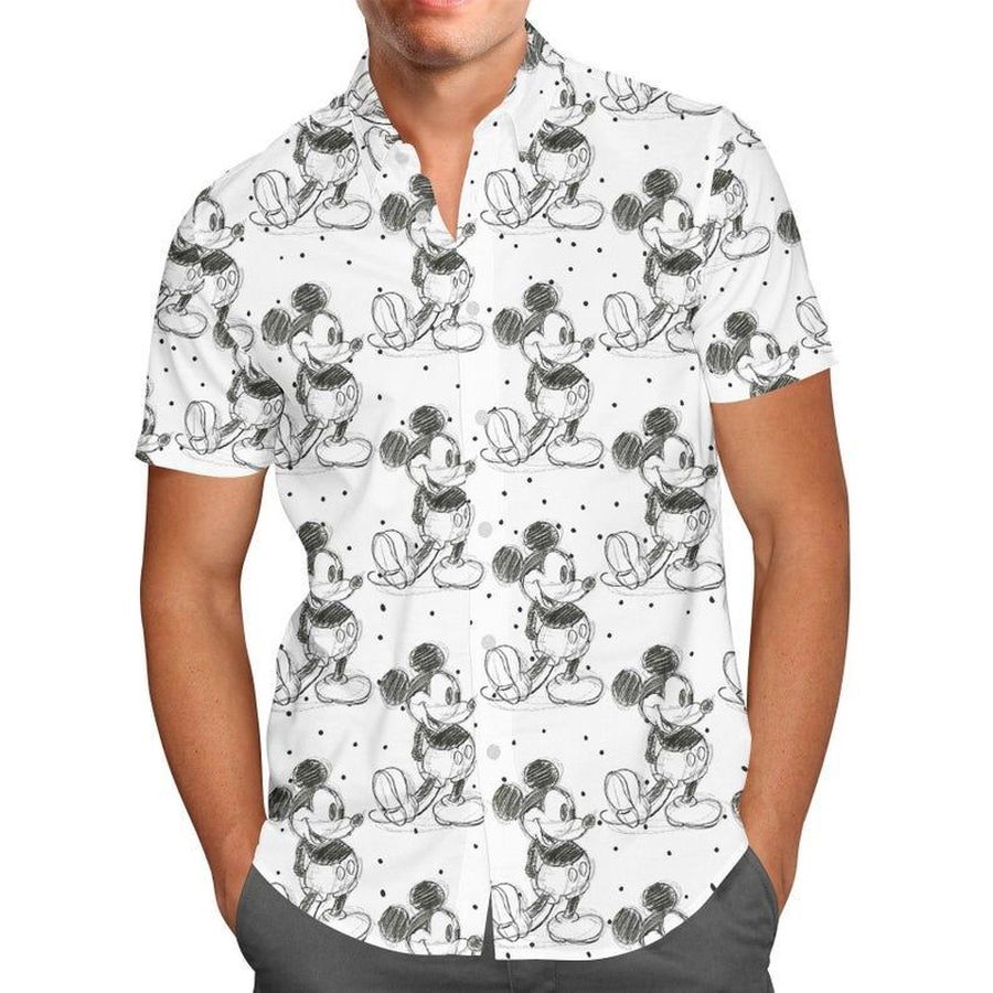 Sketch of Mickey Mouse Cartoon Disney For men And Women Graphic Print Short Sleeve Hawaiian Casual Shirt Y97 - 6641