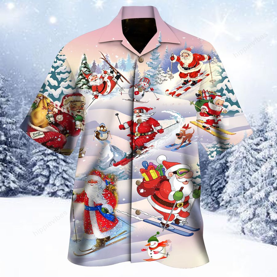 Skiing With Santa Claus Hawaiian Shirt RE