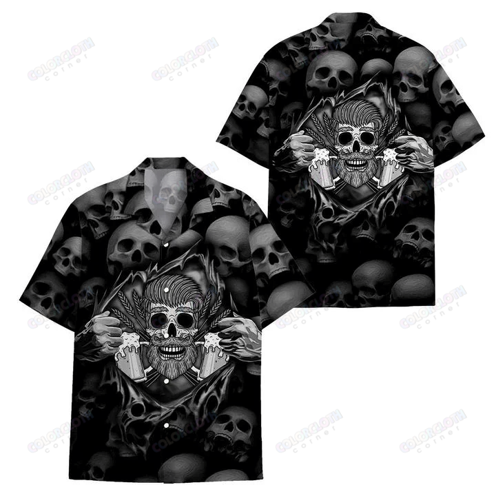 Skull Beer Black Hawaiian Shirt TV057365