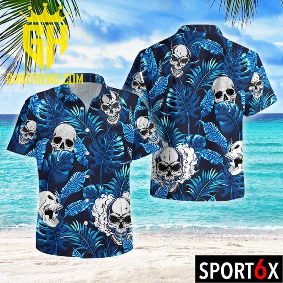 Skull blue tropical Hawaiian Shirt And Hawaiian Shorts