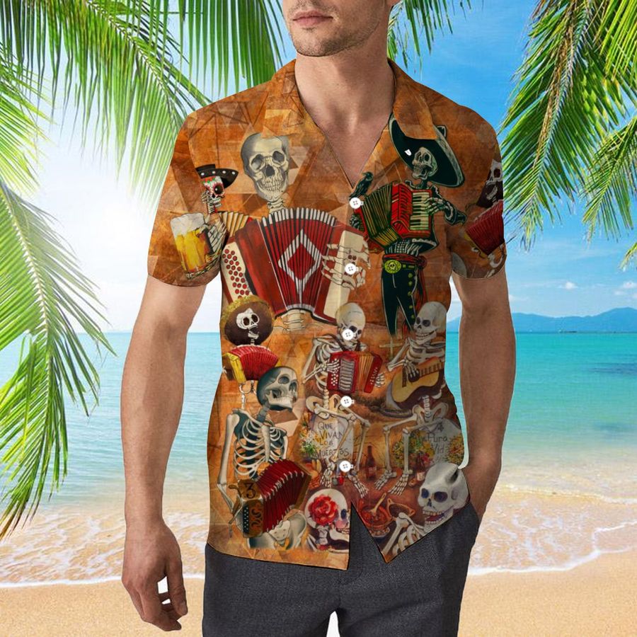 Skull Skeleton Accordion Music 3d All Over Print Button Design For Halloween Hawaii Shirt