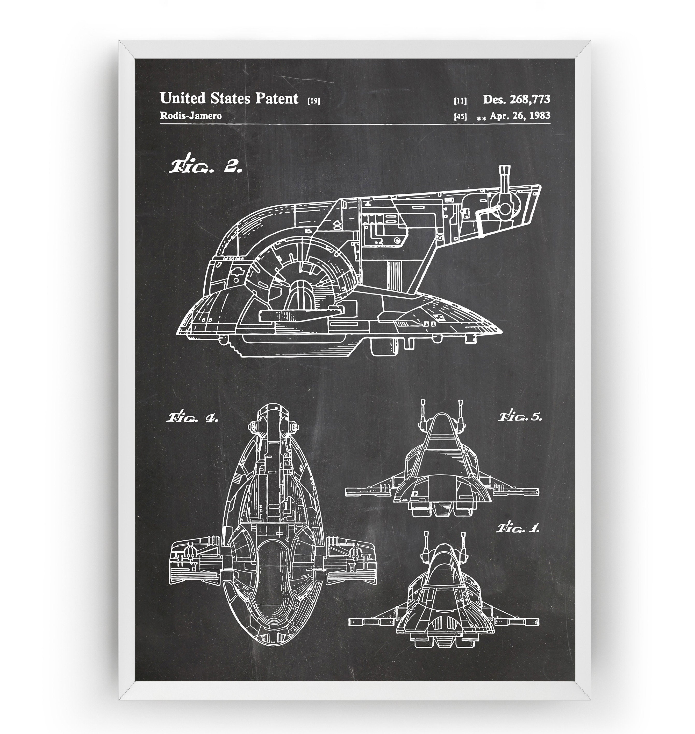 Slave I 1983 Patent Print Wall Art Poster Star Wars Boba Fett Blueprint Gifts