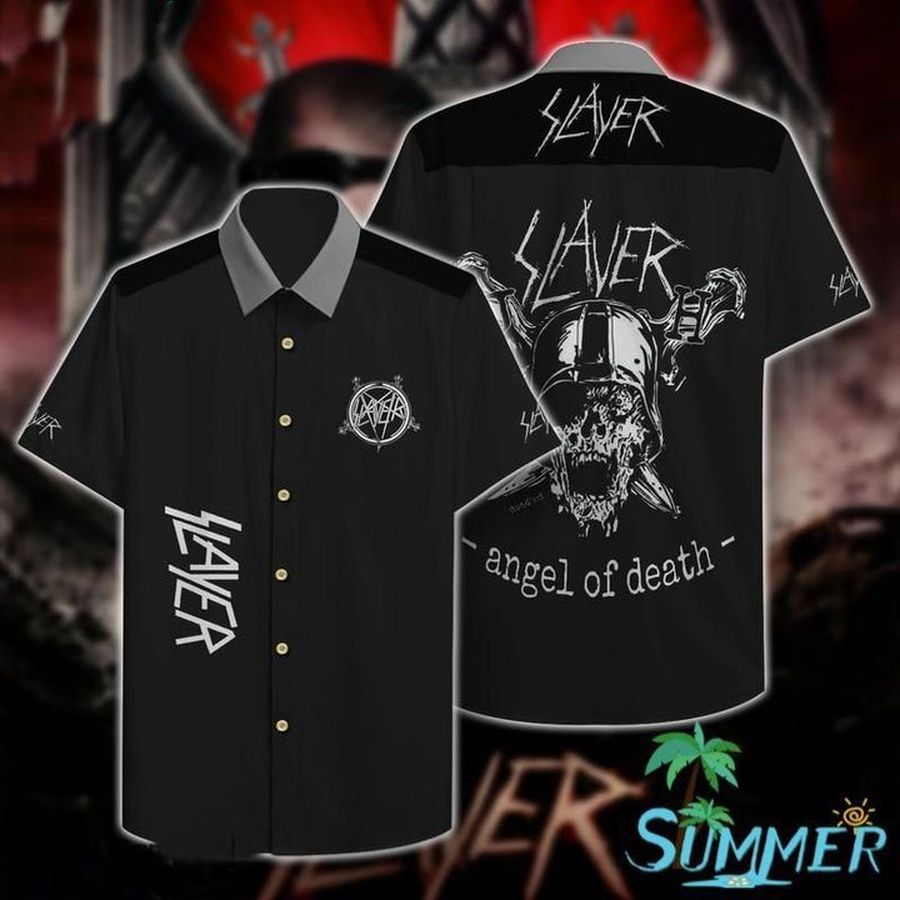 Slayer Rock Band Music Angel Of Death Hawaiian Graphic Print Short Sleeve Hawaiian Casual Shirt N98