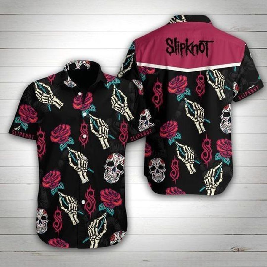 Slipknot Band Rose Skull Hawaiian Graphic Print Short Sleeve Hawaiian Casual Shirt size S - 5XL