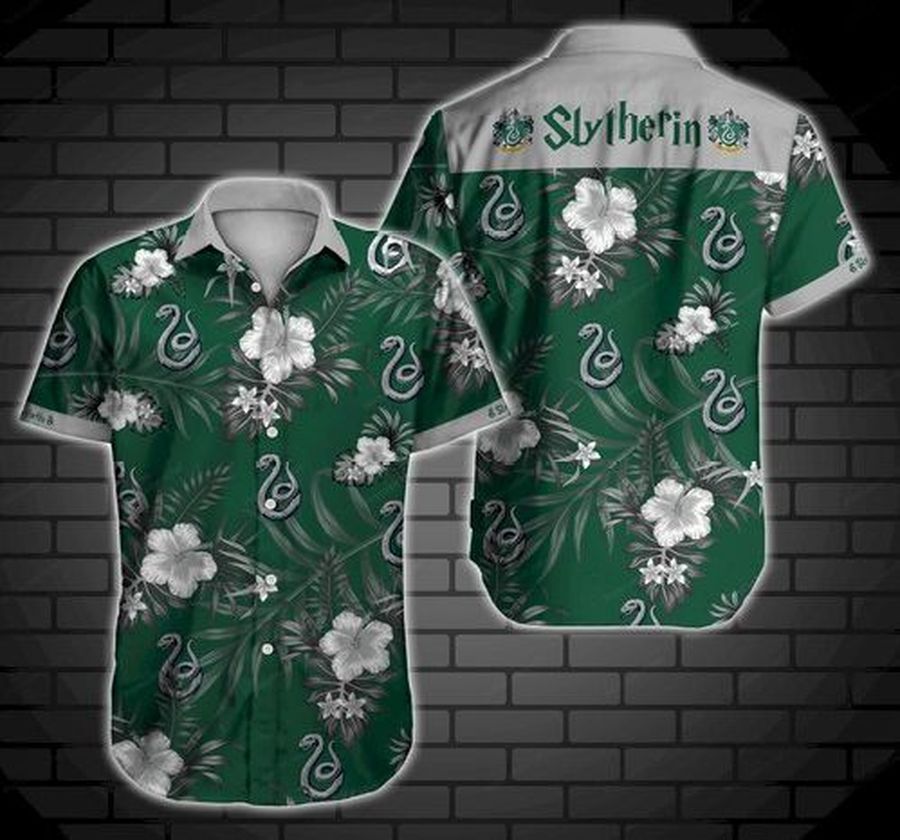 Slytherin Harry Potter Logo Hawaii Graphic Print Short Sleeve Hawaiian Casual Shirt N98 - 6205