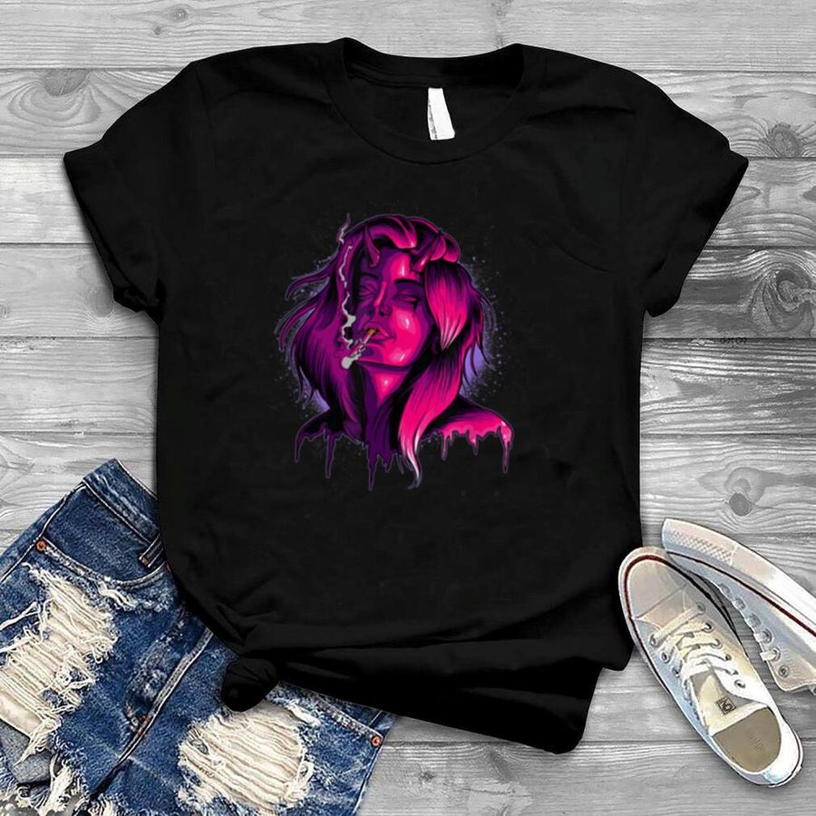 Smoking Demon Girl Grunge Aesthetic Pastel Gothic Emo Punk T Shirt