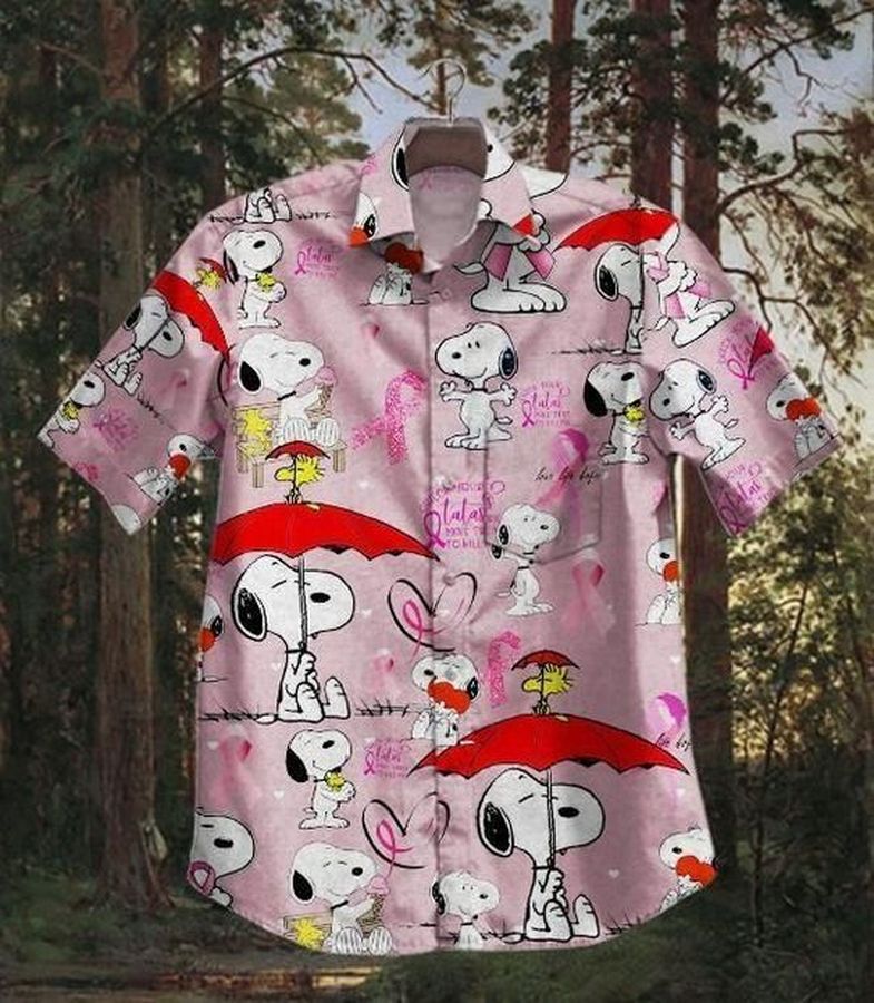 Snoopy Breast Cancer Awareness II Graphic Print Short Sleeve Hawaiian Casual Shirt size S - 5XL