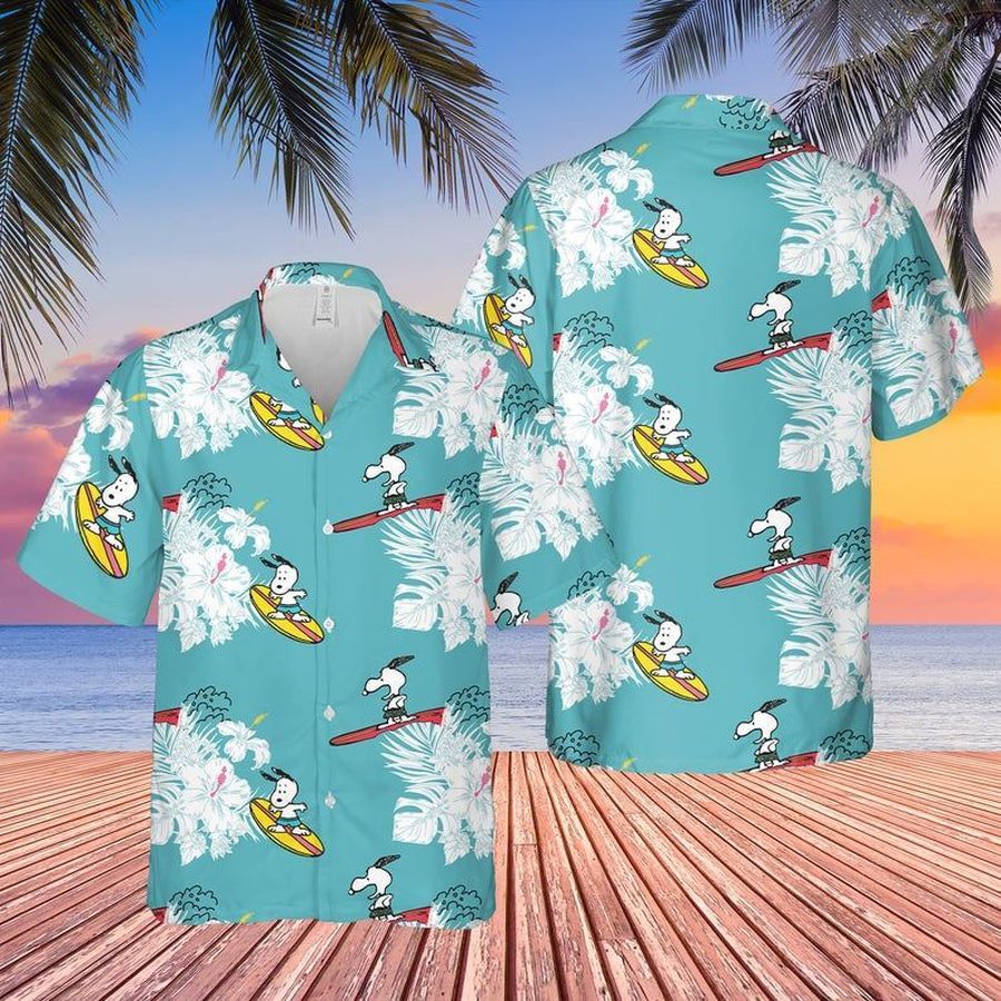 Snoopy Surfing Summe Cartoon Peanuts For men And Women Graphic Print Short Sleeve Hawaiian Casual Shirt Y97 - 2944