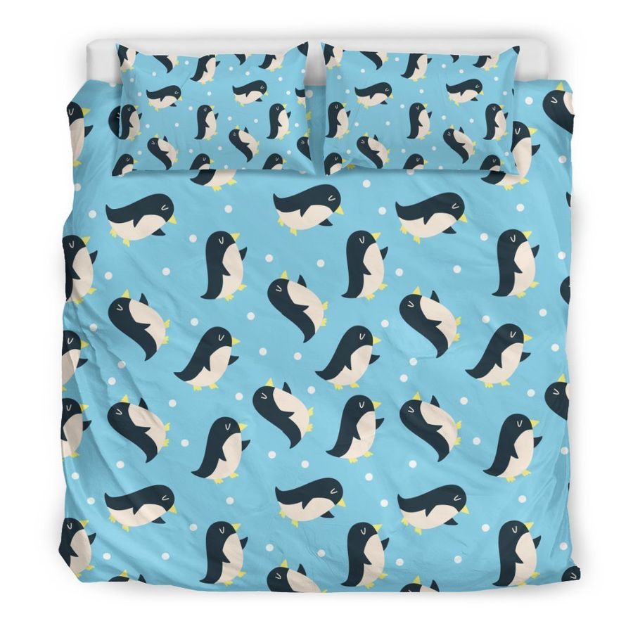 Snow Polka Dot Penguin Pattern Print Duvet Cover Bedding Set