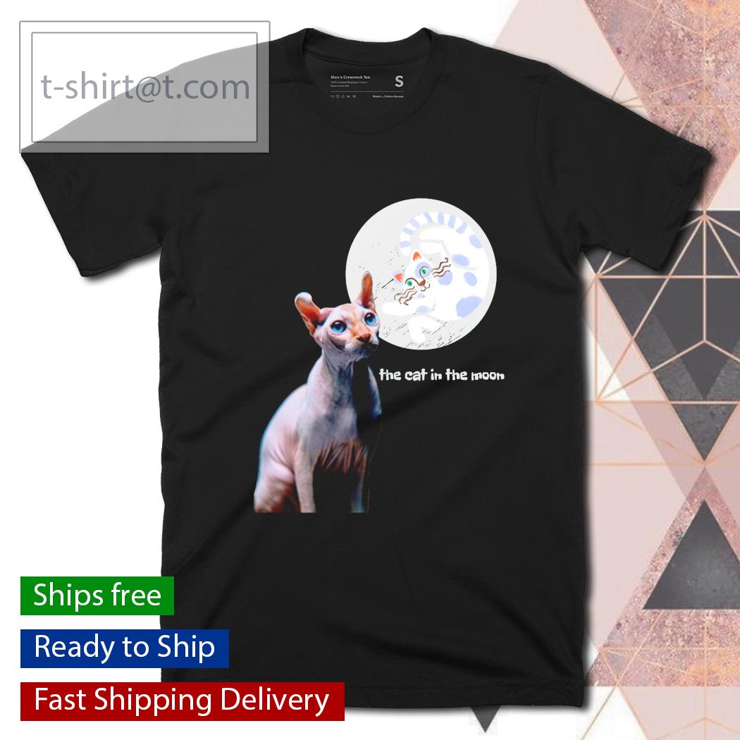 Sphynx cat gazing at the cat in the moon T-shirt