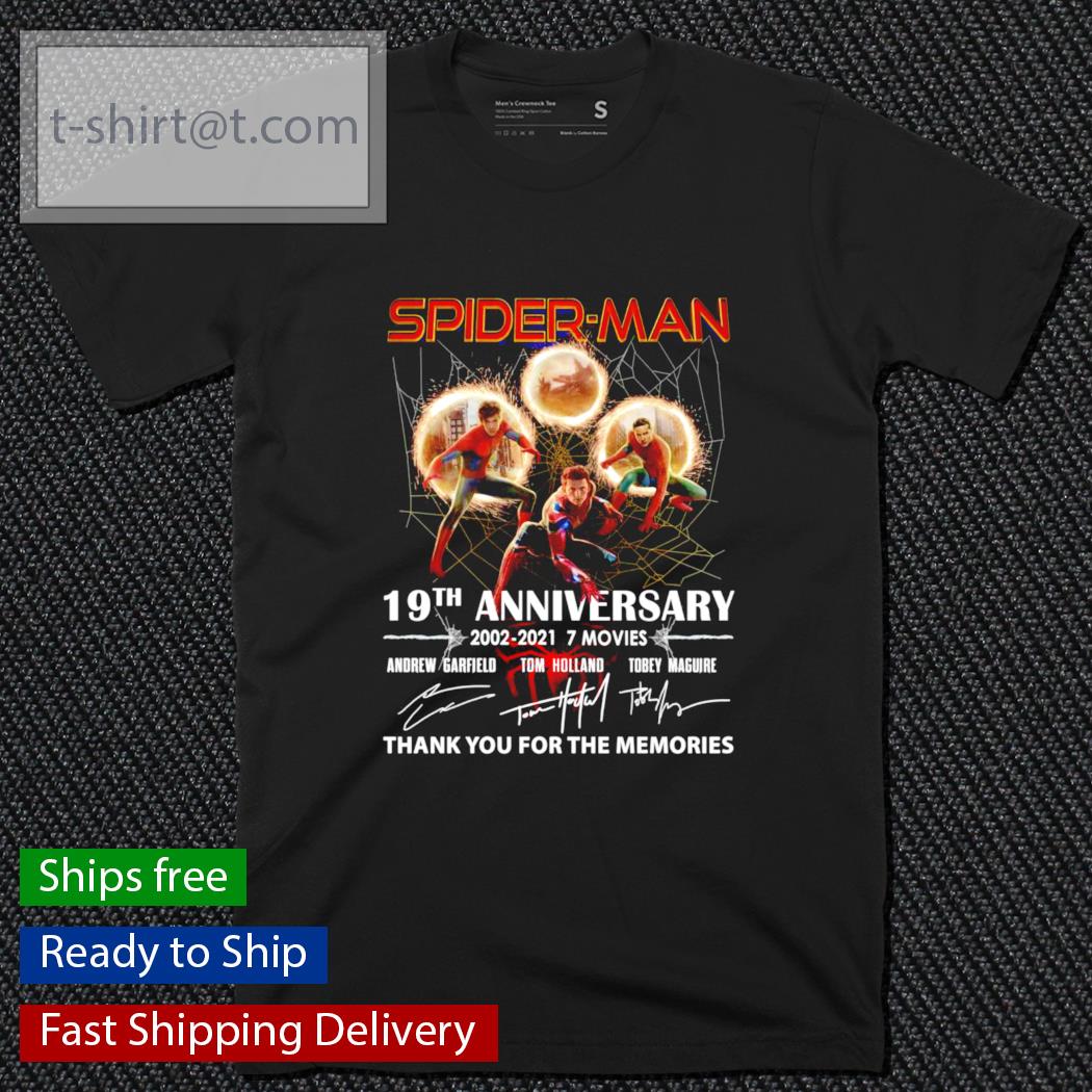 Spider Man 19th anniversary 2002-2021 7 Movies signatures t-shirt