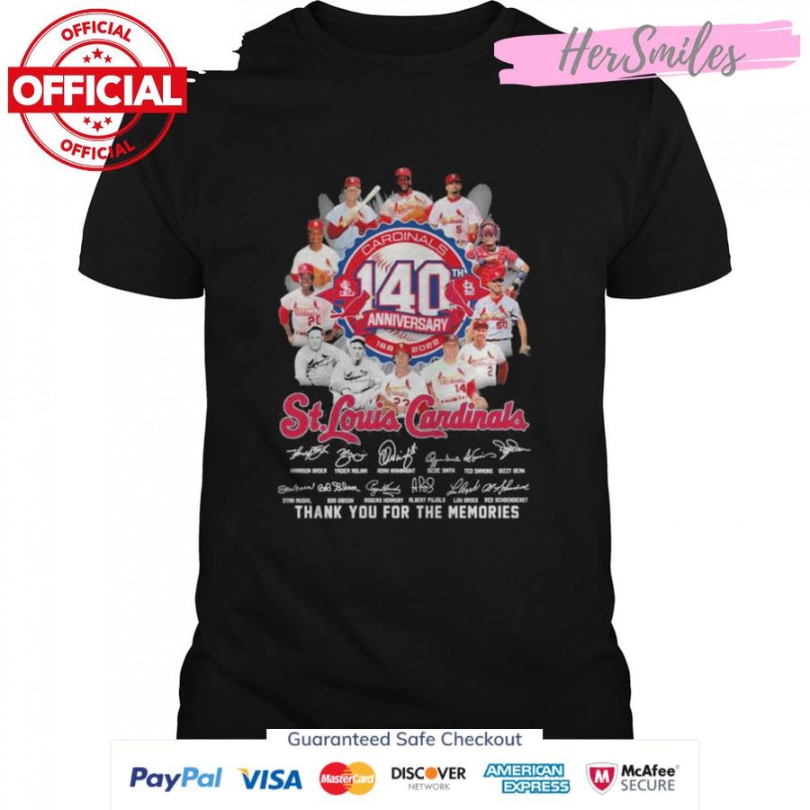 St Louis Cardinals 140th anniversary 1888-2022 signatures thank you for the memories shirt