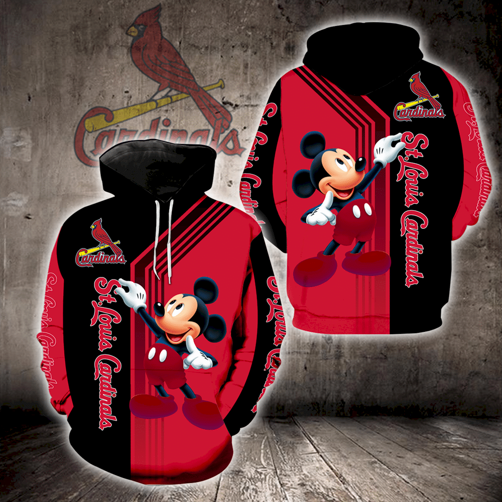 St. Louis Cardinals Mickey Mouse Full Print V1507 Hoodie And Zipper