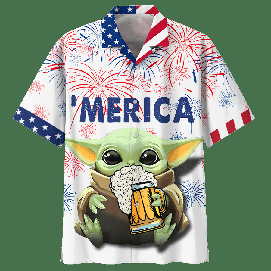 Star Wars Baby Yoda with beer Hawaiian Shirt.png