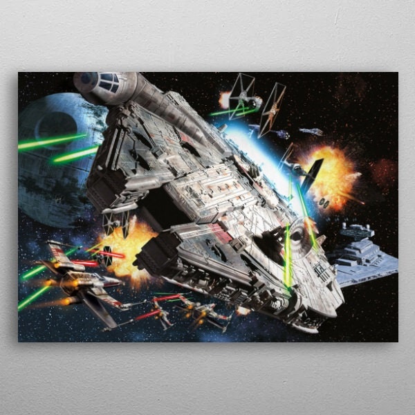 Star Wars Battle Zone Set Millennium Falcon in action Metal Artwork Home Decor Poster